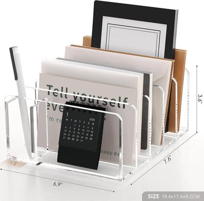 Acrylic Mail Holder, 5-Slot Vertical Letter Sorter, Clear