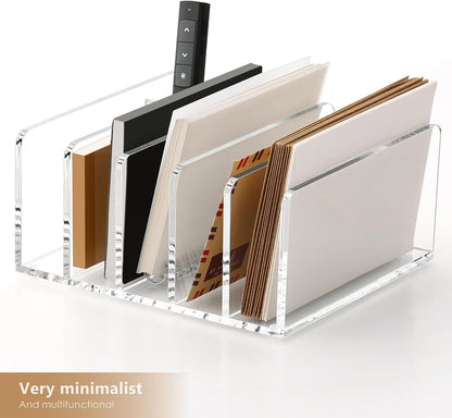 Acrylic Mail Holder, 5-Slot Vertical Letter Sorter, Clear