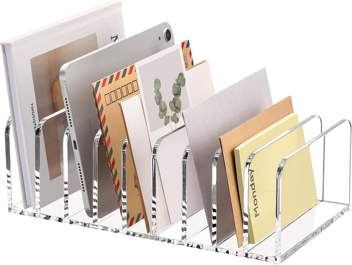 Acrylic Mail Holder, 5-Slot Vertical Letter Sorter, Clear