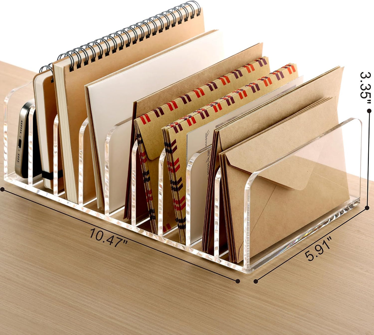 Acrylic Mail Holder, 5-Slot Vertical Letter Sorter, Clear