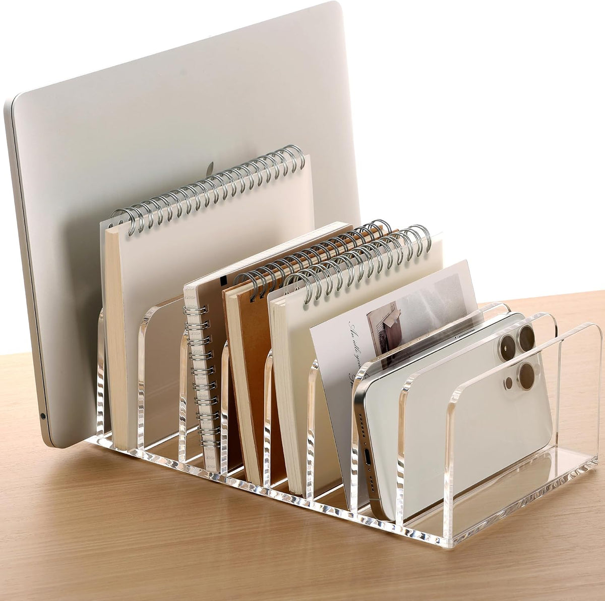 Acrylic Mail Holder, 5-Slot Vertical Letter Sorter, Clear