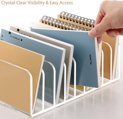 Acrylic Mail Holder, 5-Slot Vertical Letter Sorter, Clear