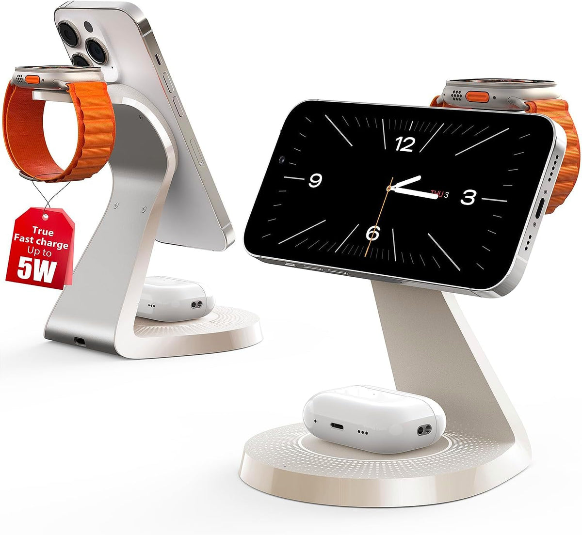 3 in 1 Charging Station for Apple Devices,Mag-Safe Charger Stand Fast Charging,Wireless Charger for iPhone 16/15/14/13/12 Series,& AirPods,& iWatch(USB-C Charger Included)