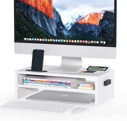 Wooden Monitor Stand Riser for Desk, 2-Tier Computer Monitor Stand