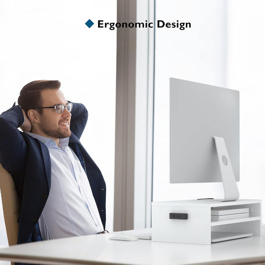 Wooden Monitor Stand Riser for Desk, 2-Tier Computer Monitor Stand