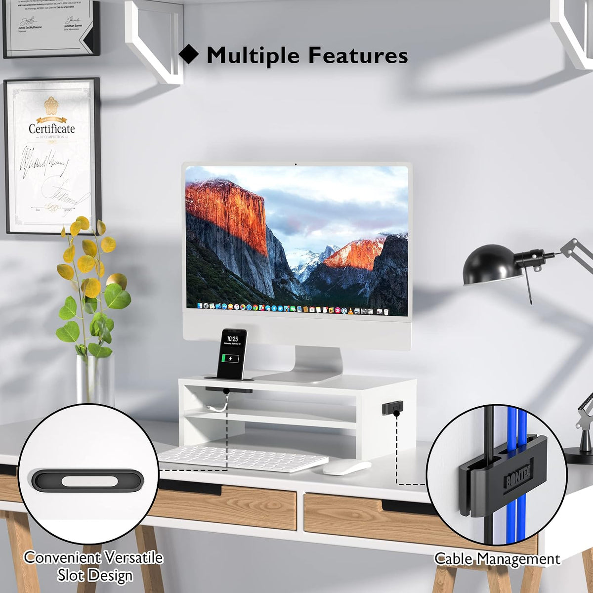 Wooden Monitor Stand Riser for Desk, 2-Tier Computer Monitor Stand
