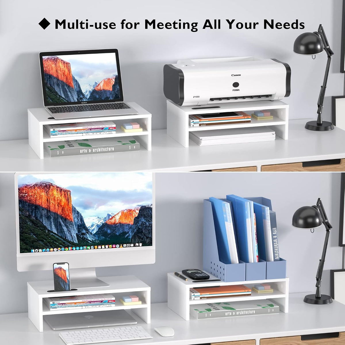 Wooden Monitor Stand Riser for Desk, 2-Tier Computer Monitor Stand