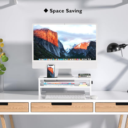 Wooden Monitor Stand Riser for Desk, 2-Tier Computer Monitor Stand