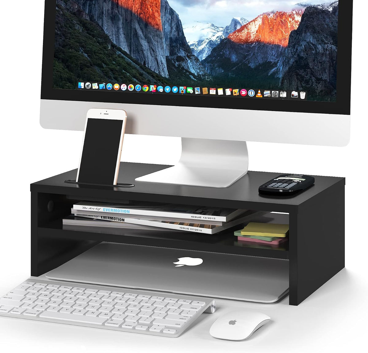 Wooden Monitor Stand Riser for Desk, 2-Tier Computer Monitor Stand