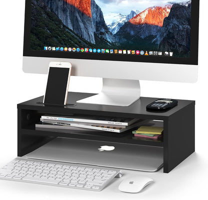 Wooden Monitor Stand Riser for Desk, 2-Tier Computer Monitor Stand