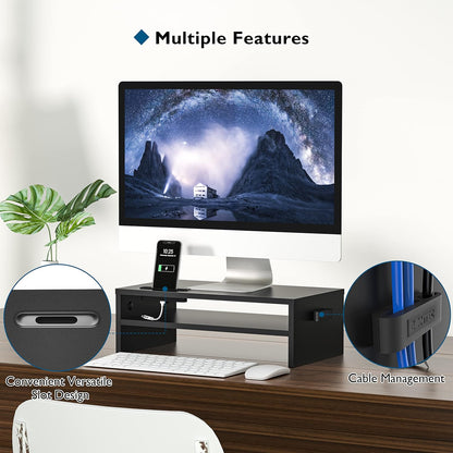 Wooden Monitor Stand Riser for Desk, 2-Tier Computer Monitor Stand