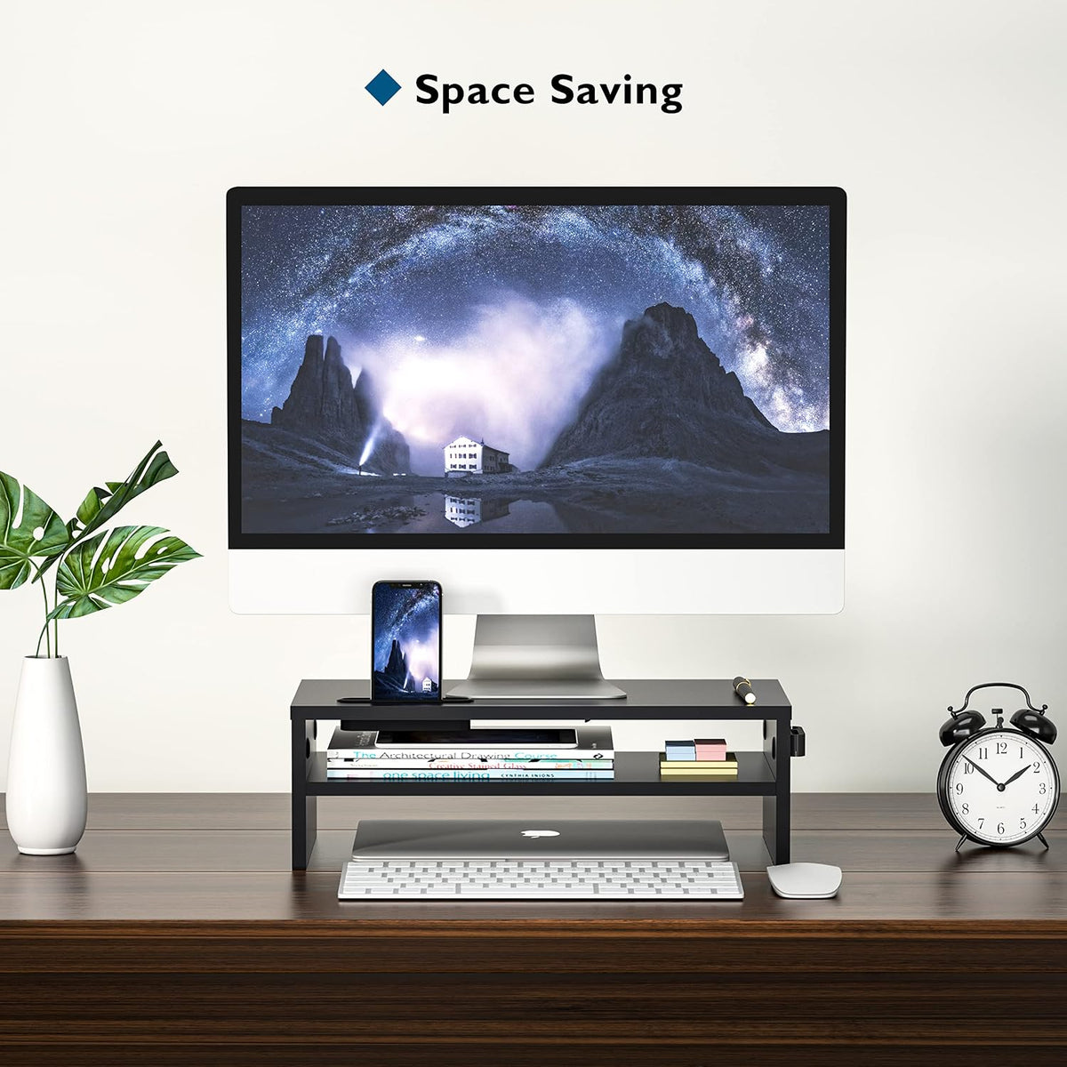 Wooden Monitor Stand Riser for Desk, 2-Tier Computer Monitor Stand