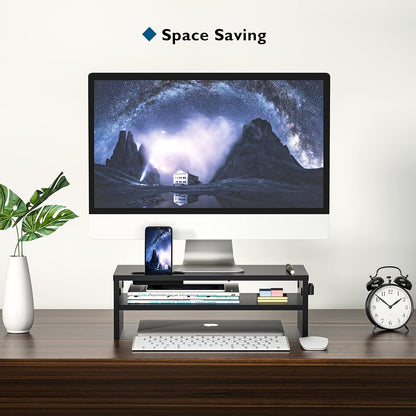 Wooden Monitor Stand Riser for Desk, 2-Tier Computer Monitor Stand