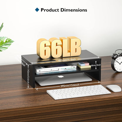 Wooden Monitor Stand Riser for Desk, 2-Tier Computer Monitor Stand