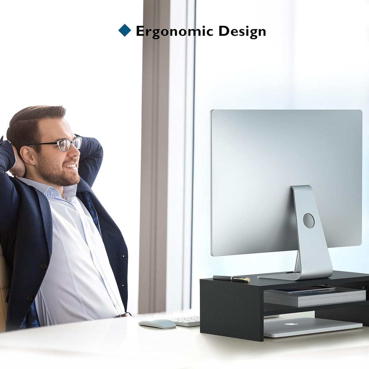 Wooden Monitor Stand Riser for Desk, 2-Tier Computer Monitor Stand