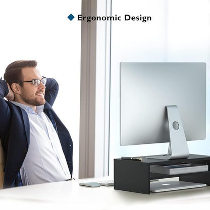 Wooden Monitor Stand Riser for Desk, 2-Tier Computer Monitor Stand