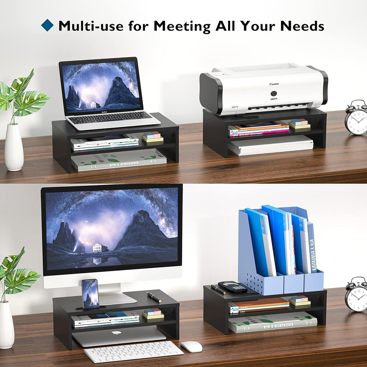 Wooden Monitor Stand Riser for Desk, 2-Tier Computer Monitor Stand
