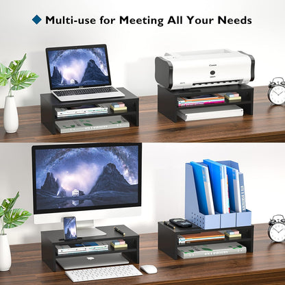 Wooden Monitor Stand Riser for Desk, 2-Tier Computer Monitor Stand