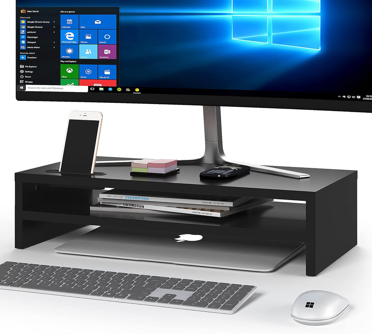 Wooden Monitor Stand Riser for Desk, 2-Tier Computer Monitor Stand