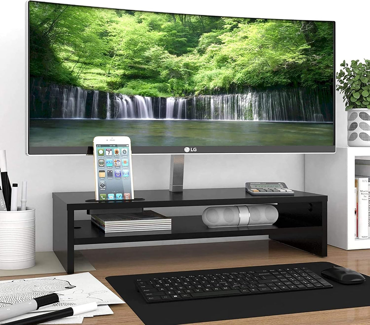 Wooden Monitor Stand Riser for Desk, 2-Tier Computer Monitor Stand