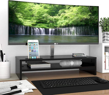 Wooden Monitor Stand Riser for Desk, 2-Tier Computer Monitor Stand