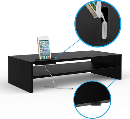 Wooden Monitor Stand Riser for Desk, 2-Tier Computer Monitor Stand