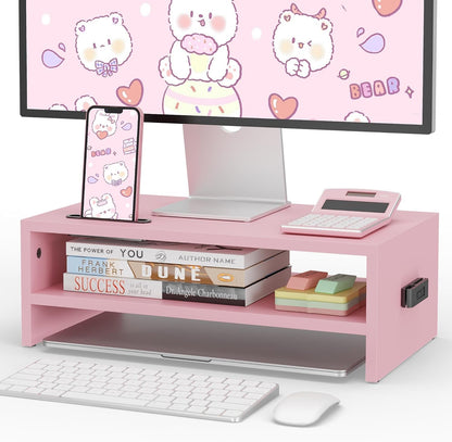 Wooden Monitor Stand Riser for Desk, 2-Tier Computer Monitor Stand