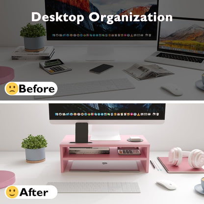 Wooden Monitor Stand Riser for Desk, 2-Tier Computer Monitor Stand
