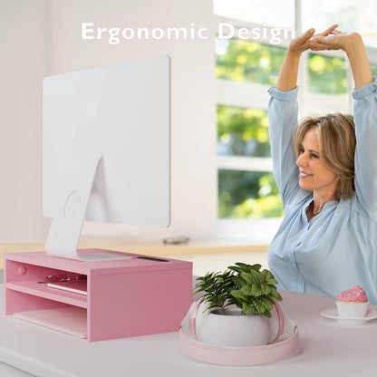 Wooden Monitor Stand Riser for Desk, 2-Tier Computer Monitor Stand