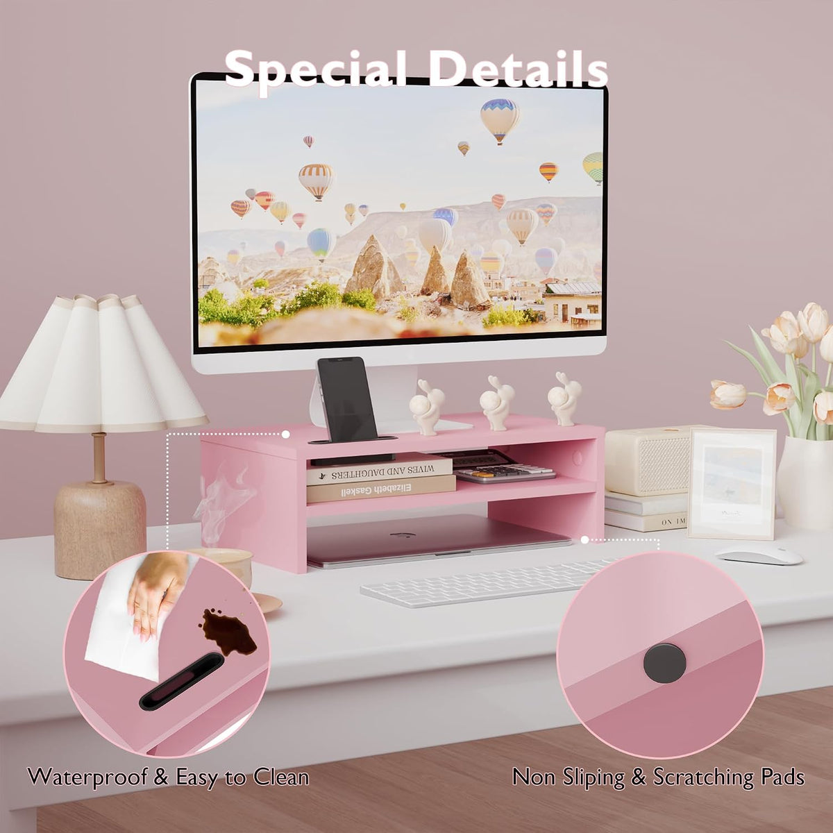 Wooden Monitor Stand Riser for Desk, 2-Tier Computer Monitor Stand