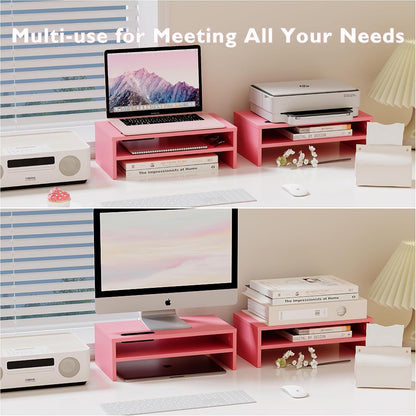 Wooden Monitor Stand Riser for Desk, 2-Tier Computer Monitor Stand
