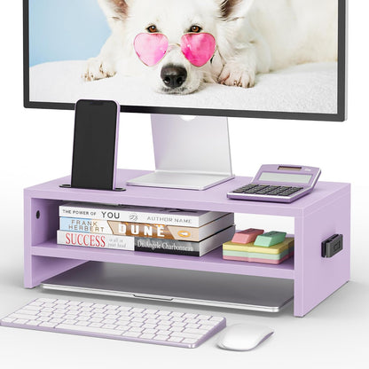 Wooden Monitor Stand Riser for Desk, 2-Tier Computer Monitor Stand
