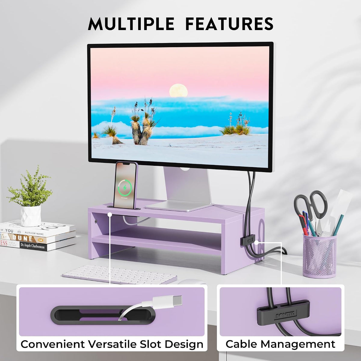 Wooden Monitor Stand Riser for Desk, 2-Tier Computer Monitor Stand