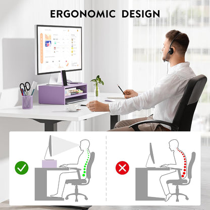 Wooden Monitor Stand Riser for Desk, 2-Tier Computer Monitor Stand
