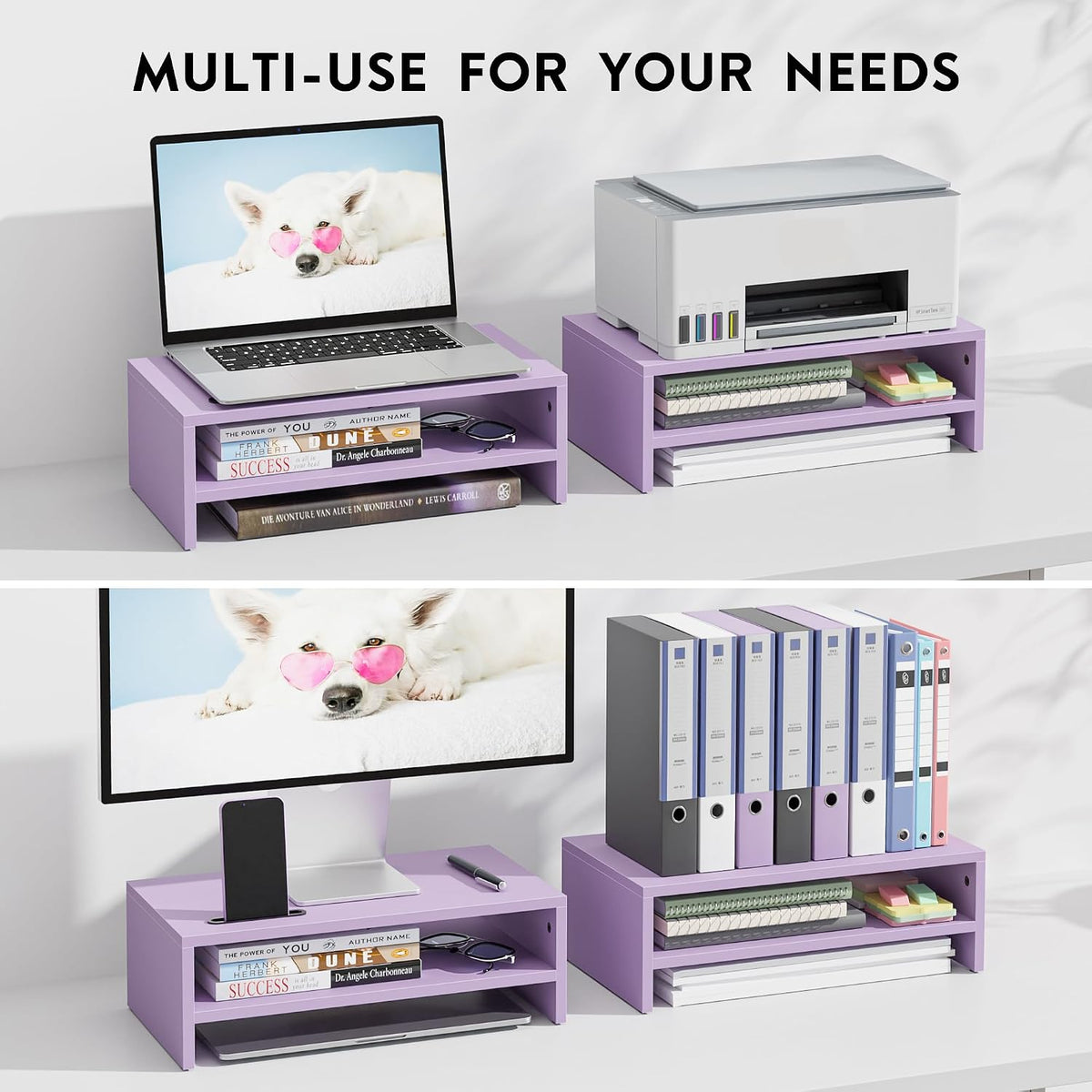 Wooden Monitor Stand Riser for Desk, 2-Tier Computer Monitor Stand