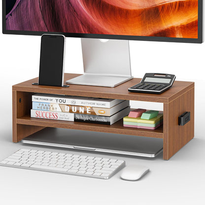 Wooden Monitor Stand Riser for Desk, 2-Tier Computer Monitor Stand