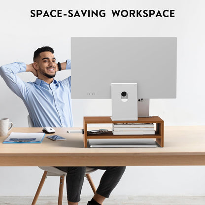 Wooden Monitor Stand Riser for Desk, 2-Tier Computer Monitor Stand