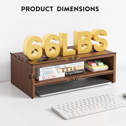 Wooden Monitor Stand Riser for Desk, 2-Tier Computer Monitor Stand
