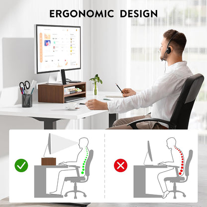 Wooden Monitor Stand Riser for Desk, 2-Tier Computer Monitor Stand