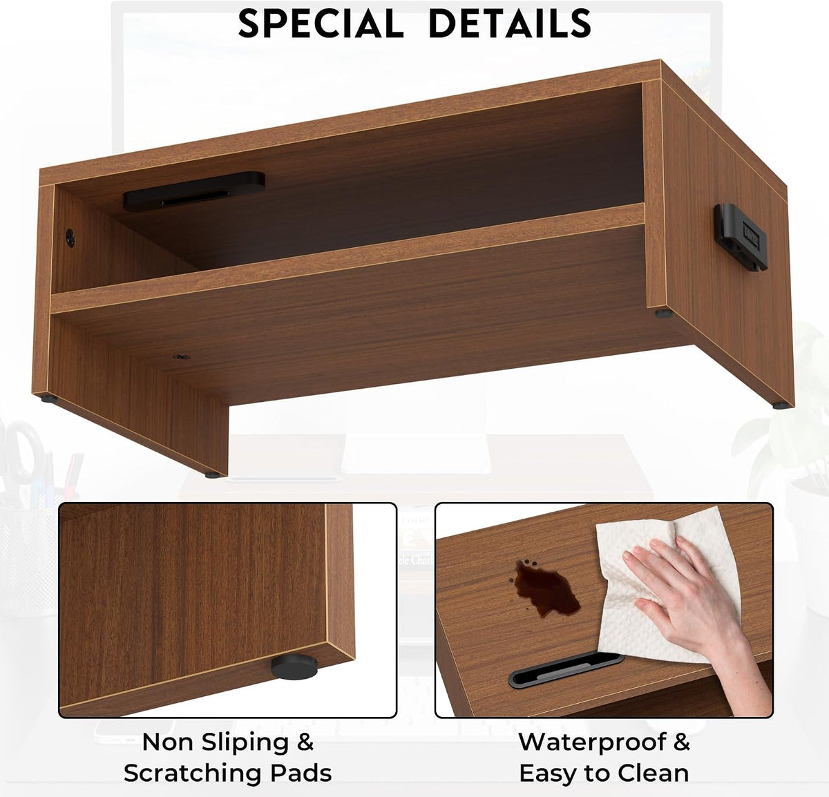 Wooden Monitor Stand Riser for Desk, 2-Tier Computer Monitor Stand