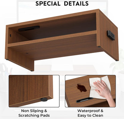 Wooden Monitor Stand Riser for Desk, 2-Tier Computer Monitor Stand