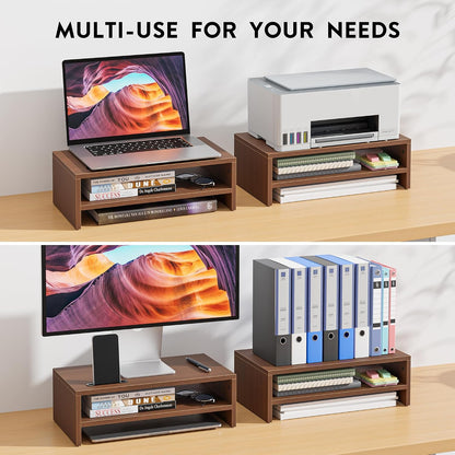 Wooden Monitor Stand Riser for Desk, 2-Tier Computer Monitor Stand
