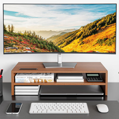 Wooden Monitor Stand Riser for Desk, 2-Tier Computer Monitor Stand