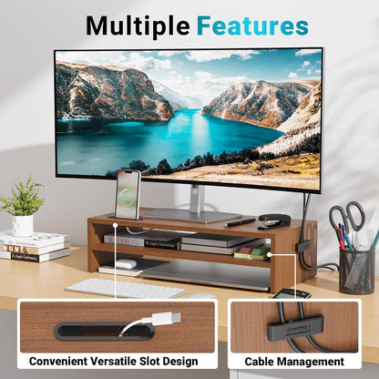 Wooden Monitor Stand Riser for Desk, 2-Tier Computer Monitor Stand