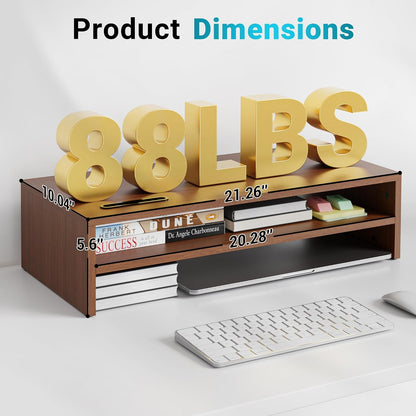 Wooden Monitor Stand Riser for Desk, 2-Tier Computer Monitor Stand