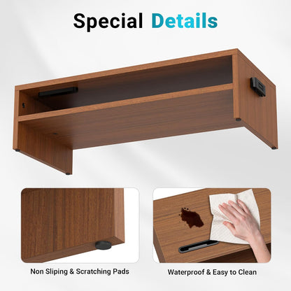 Wooden Monitor Stand Riser for Desk, 2-Tier Computer Monitor Stand