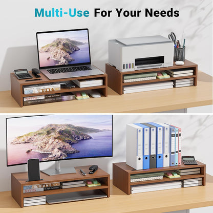 Wooden Monitor Stand Riser for Desk, 2-Tier Computer Monitor Stand