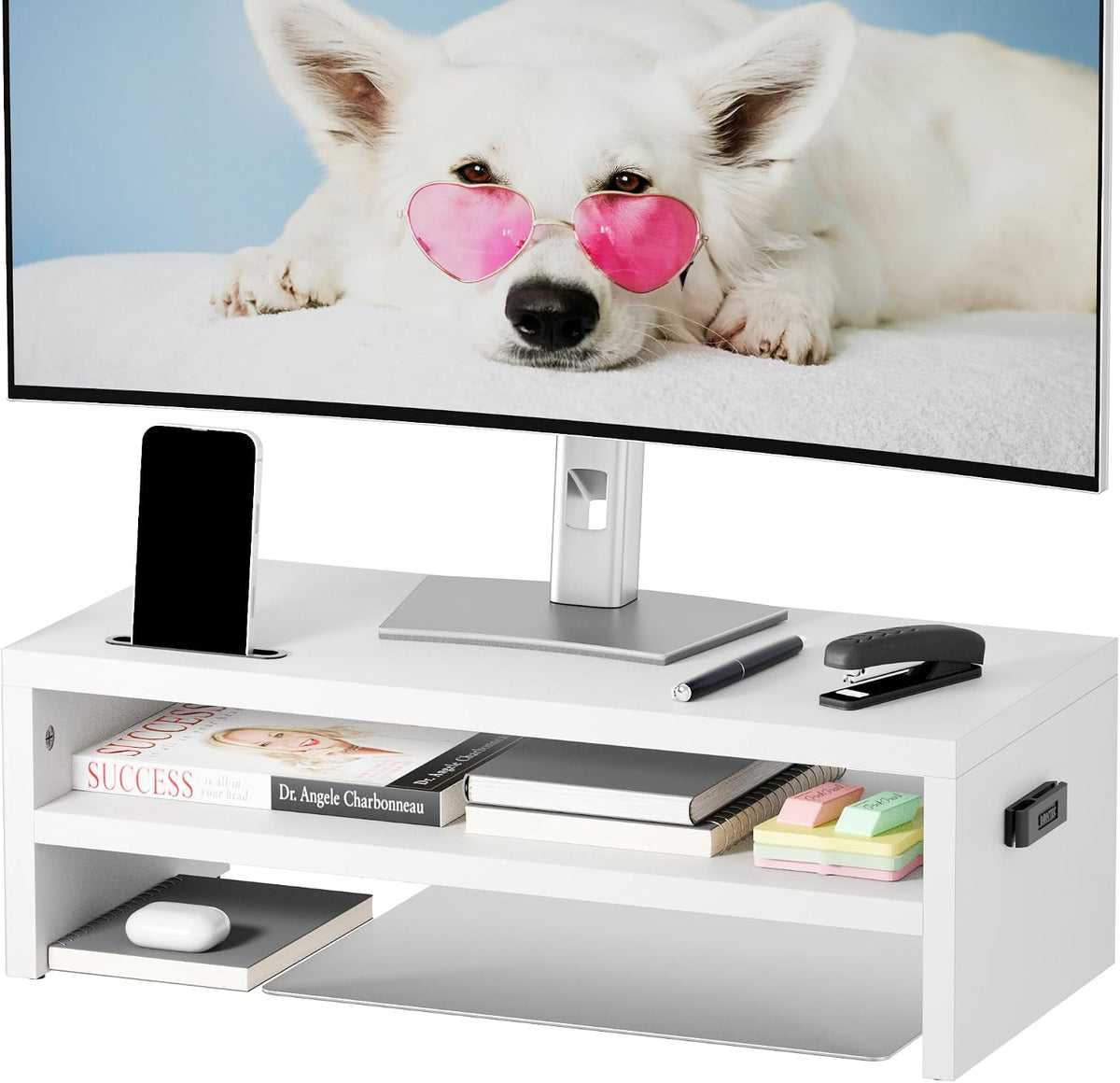Wooden Monitor Stand Riser for Desk, 2-Tier Computer Monitor Stand