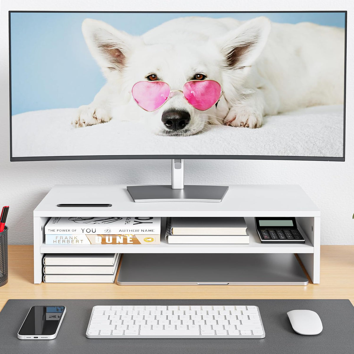 Wooden Monitor Stand Riser for Desk, 2-Tier Computer Monitor Stand