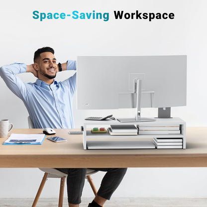 Wooden Monitor Stand Riser for Desk, 2-Tier Computer Monitor Stand